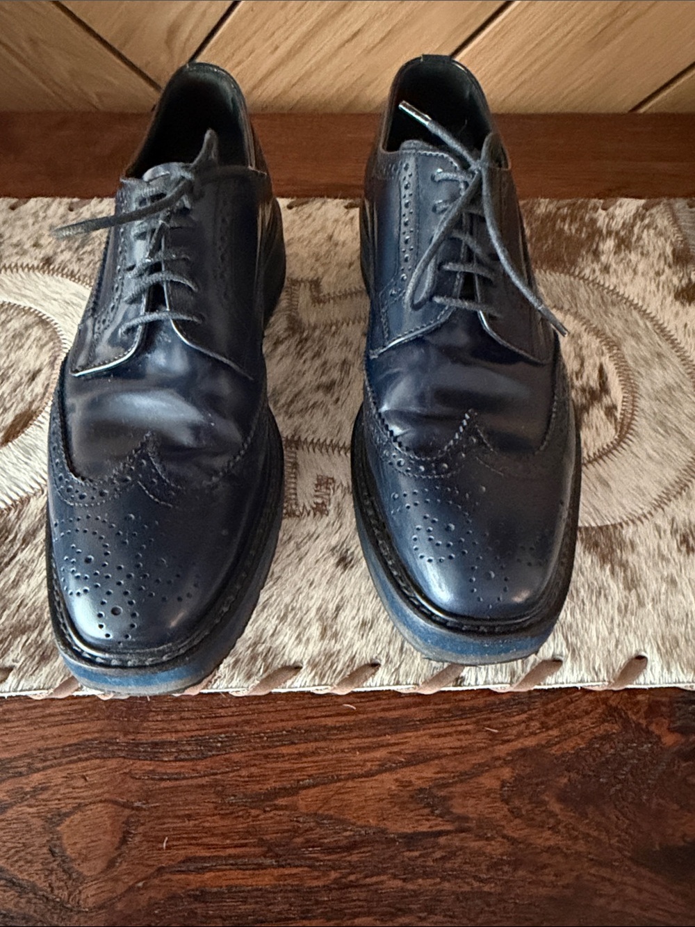 Prada Navy Leather Wingtip Loafers